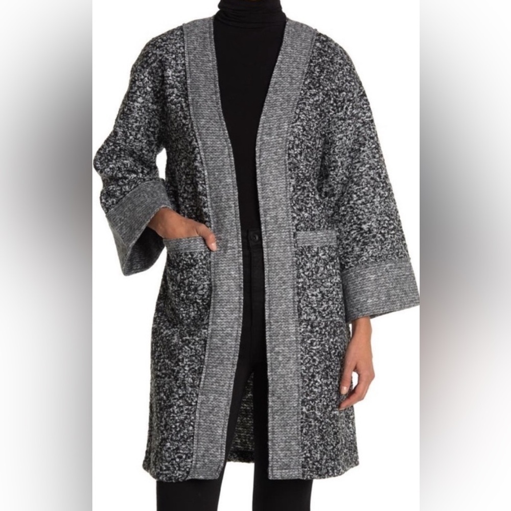 LAUNDRY by Shelli Segal Boucle Size S Knit Open Cardigan Gray and Black